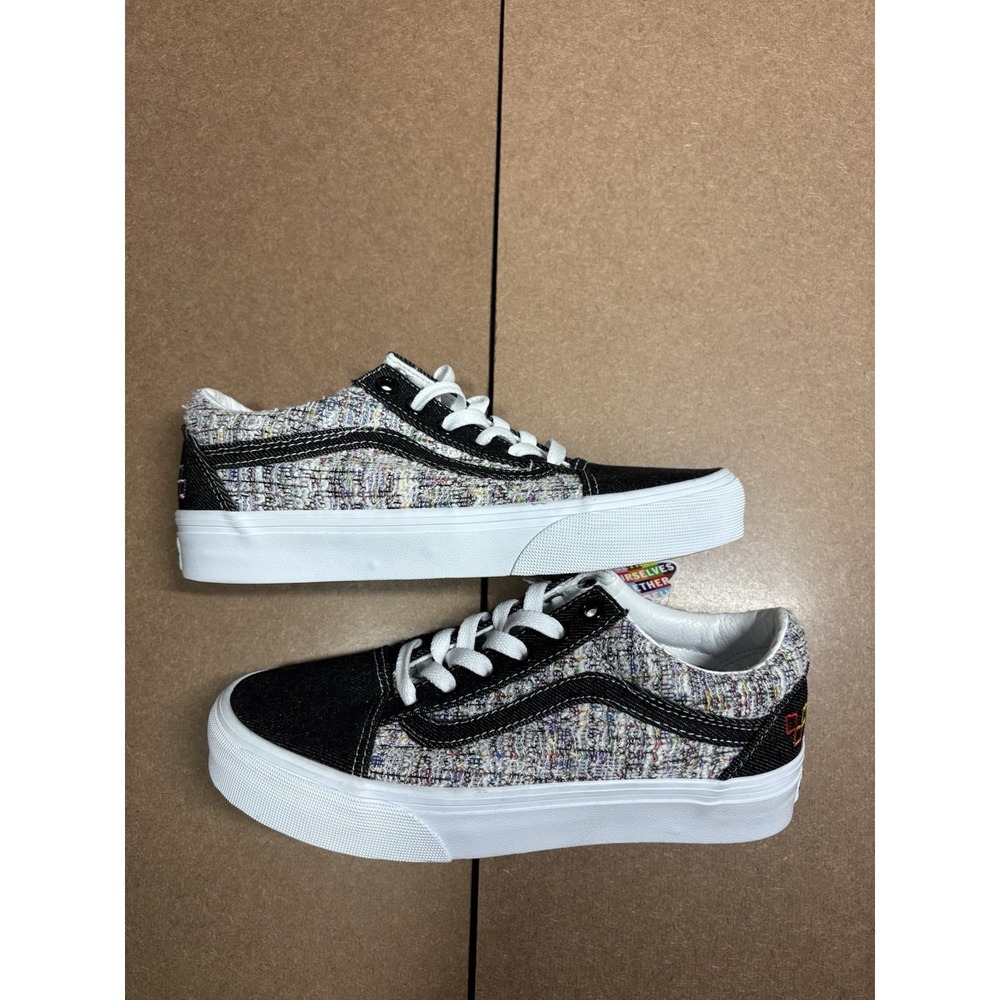 VANS Pride Old Skool Rainbow Tweed Women US Size 6 Men 4.5 Sparkle W Black Trim